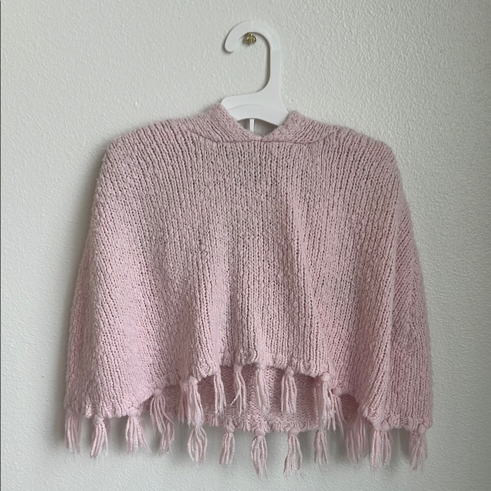 Pink Knitted Women's Sweater with Fringe